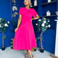 Meghan Bow Detail Midi Dress Hot Pink