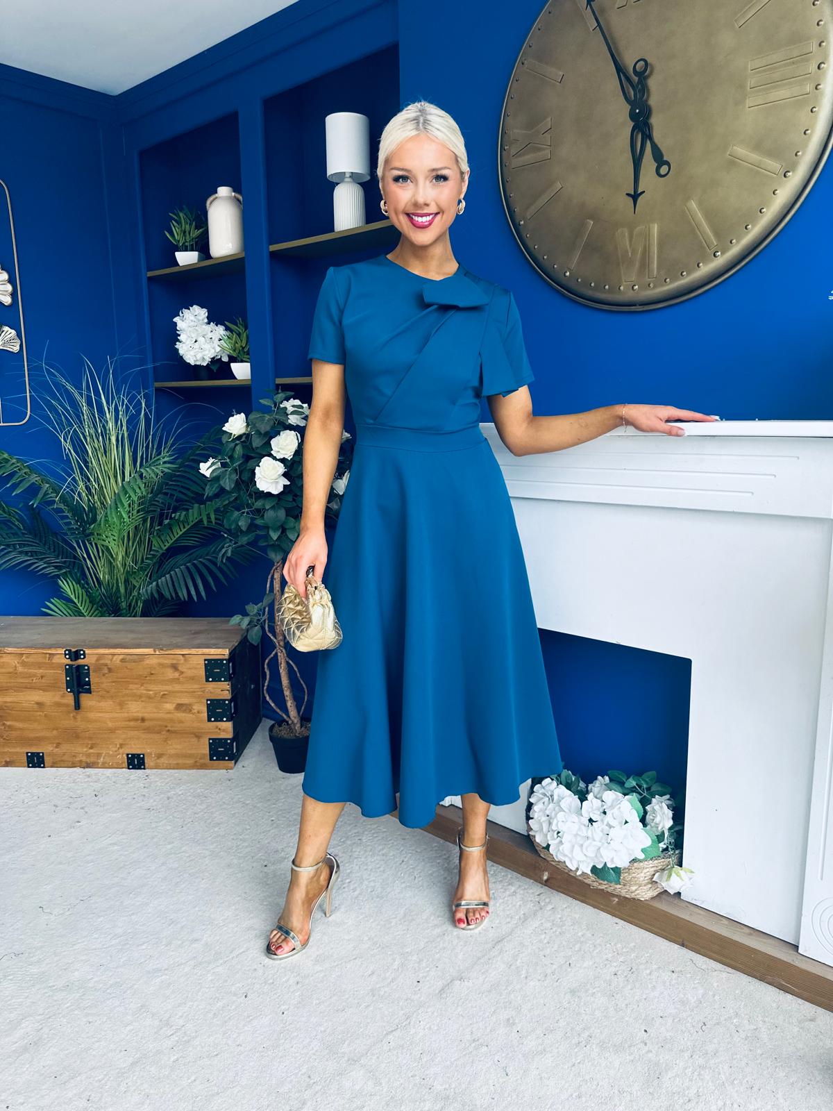 Meghan Bow Detail Midi Dress Teal