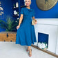 Meghan Bow Detail Midi Dress Teal