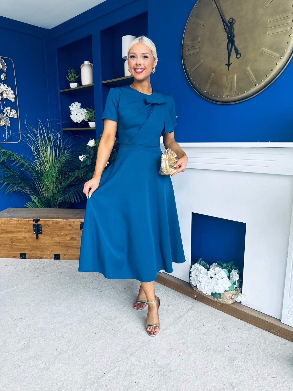 Meghan Bow Detail Midi Dress Teal
