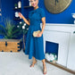 Meghan Bow Detail Midi Dress Teal