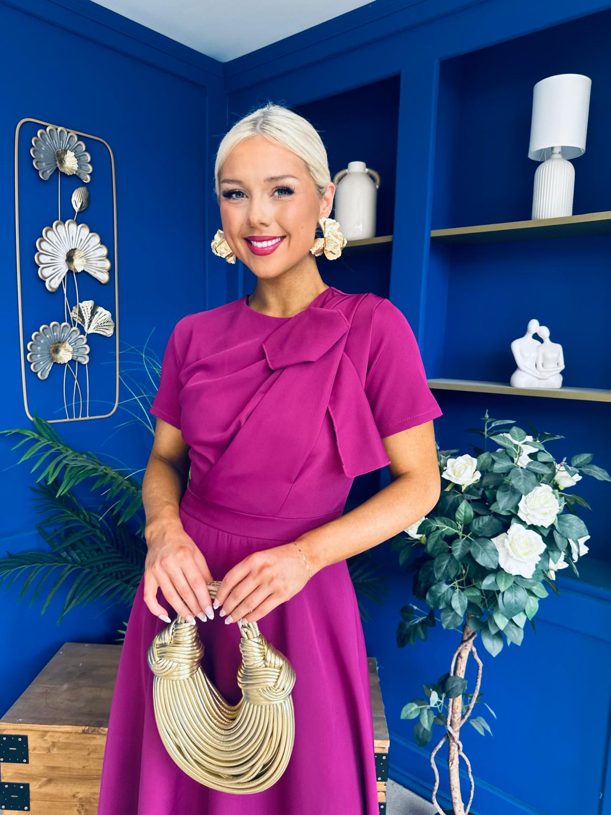 Meghan Bow Detail Midi Dress Berry