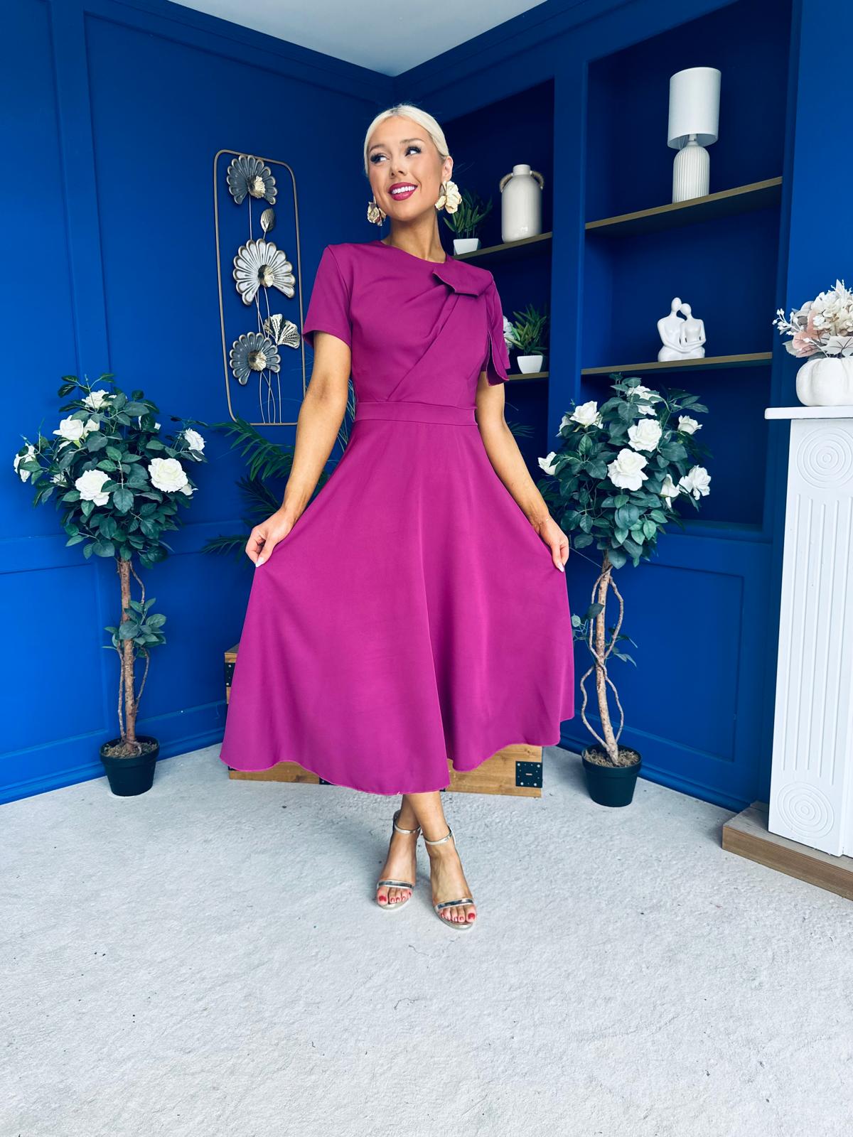 Meghan Bow Detail Midi Dress Berry