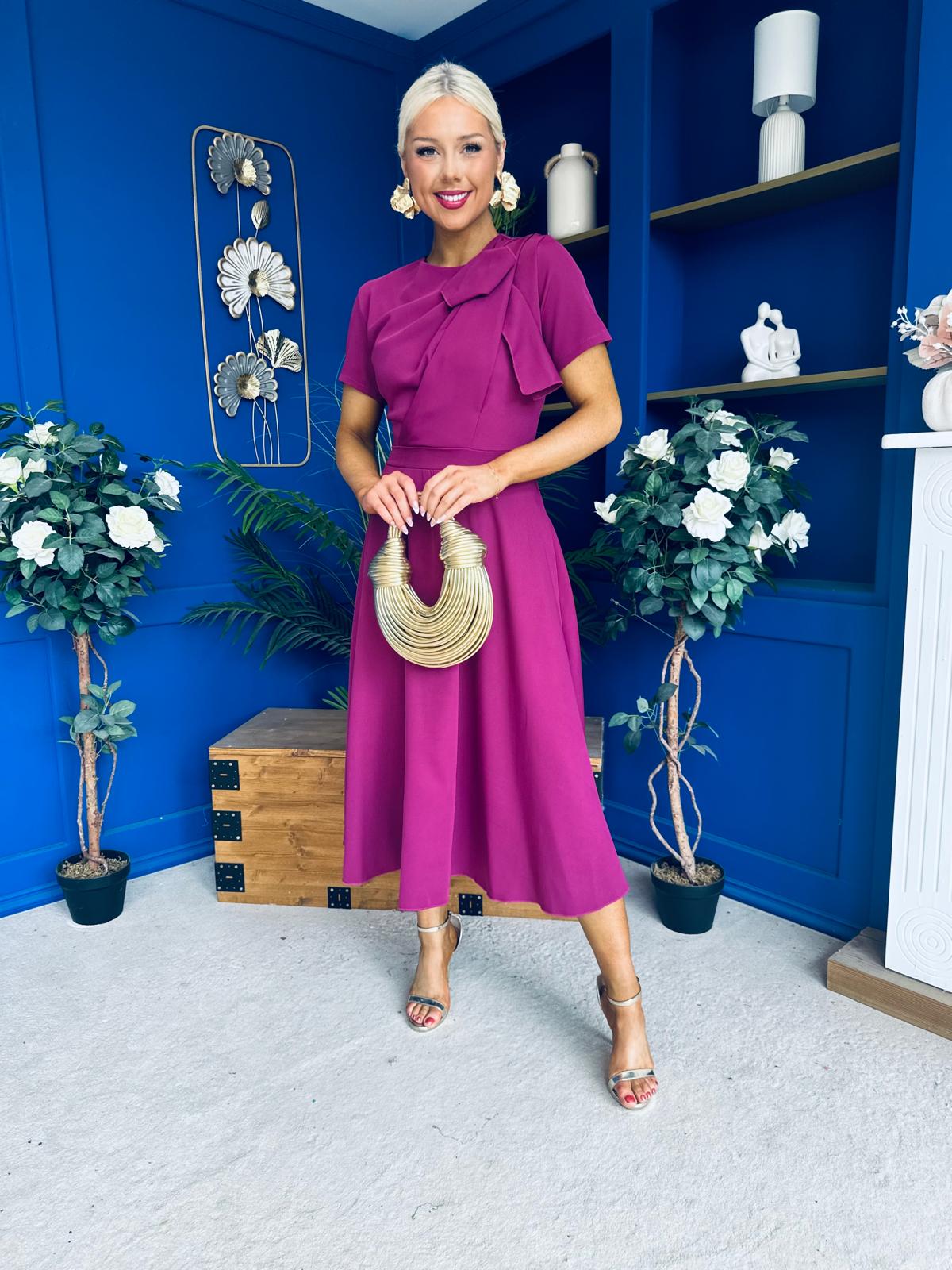 Meghan Bow Detail Midi Dress Berry