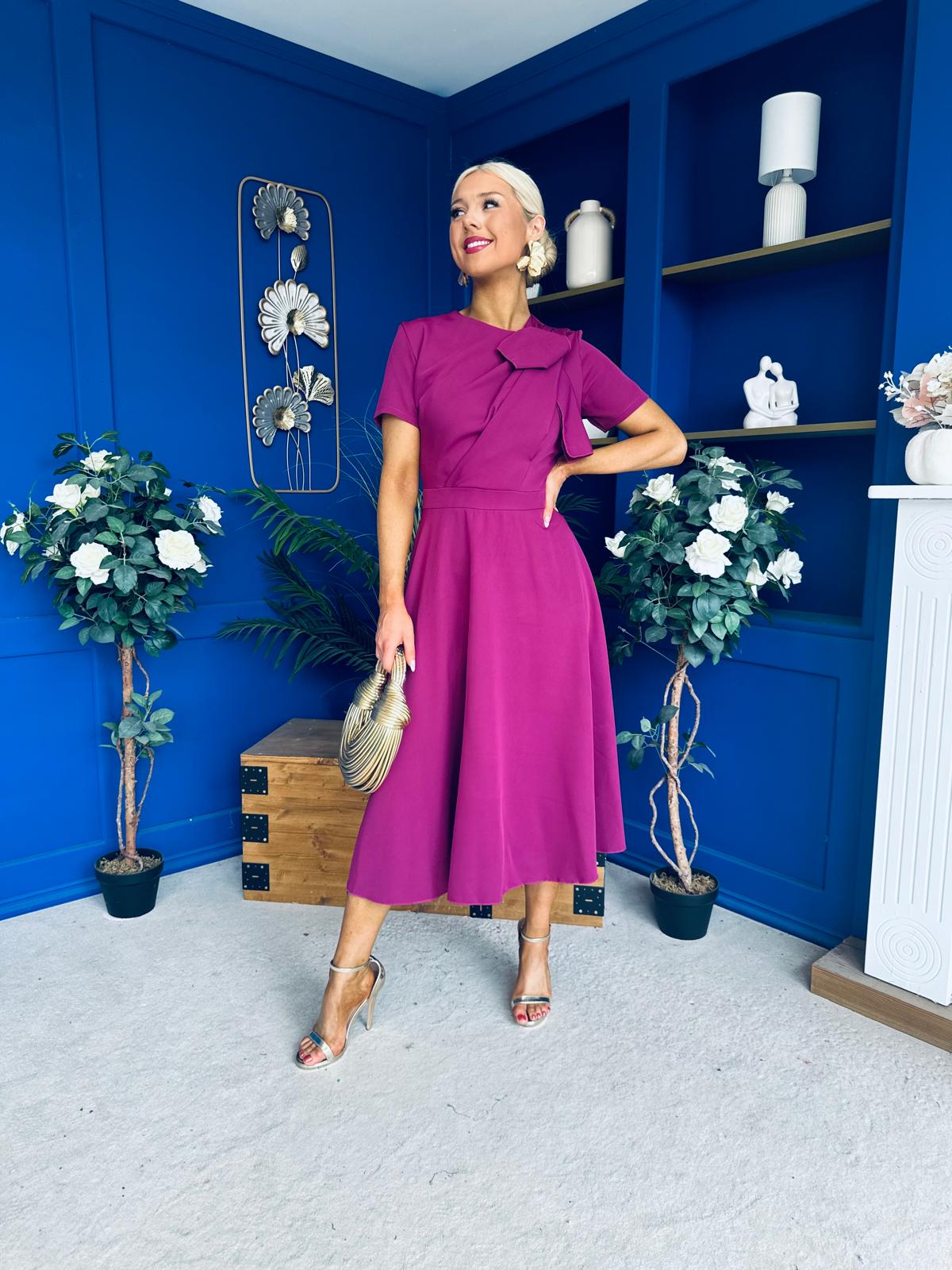 Meghan Bow Detail Midi Dress Berry