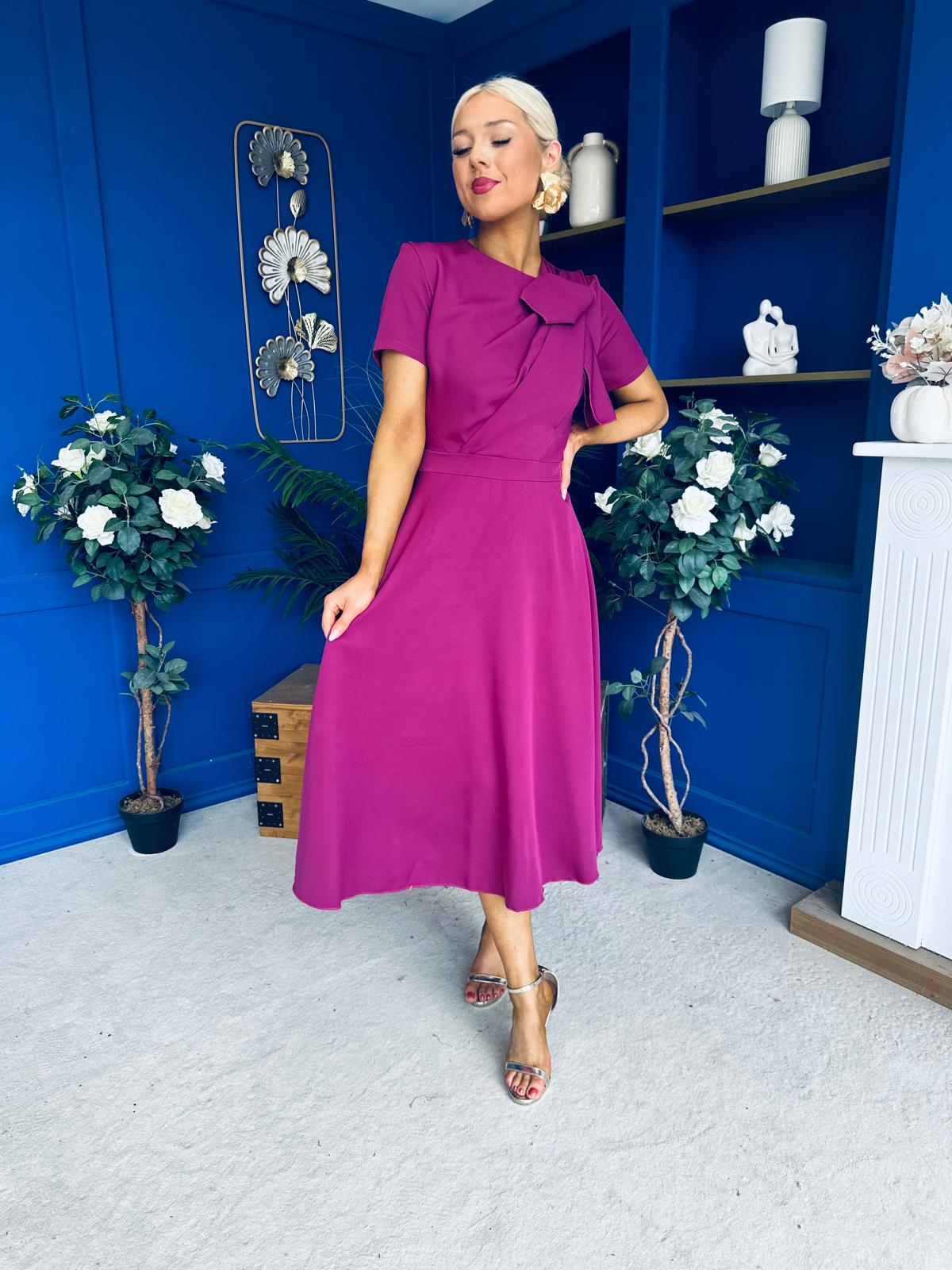 Meghan Bow Detail Midi Dress Berry