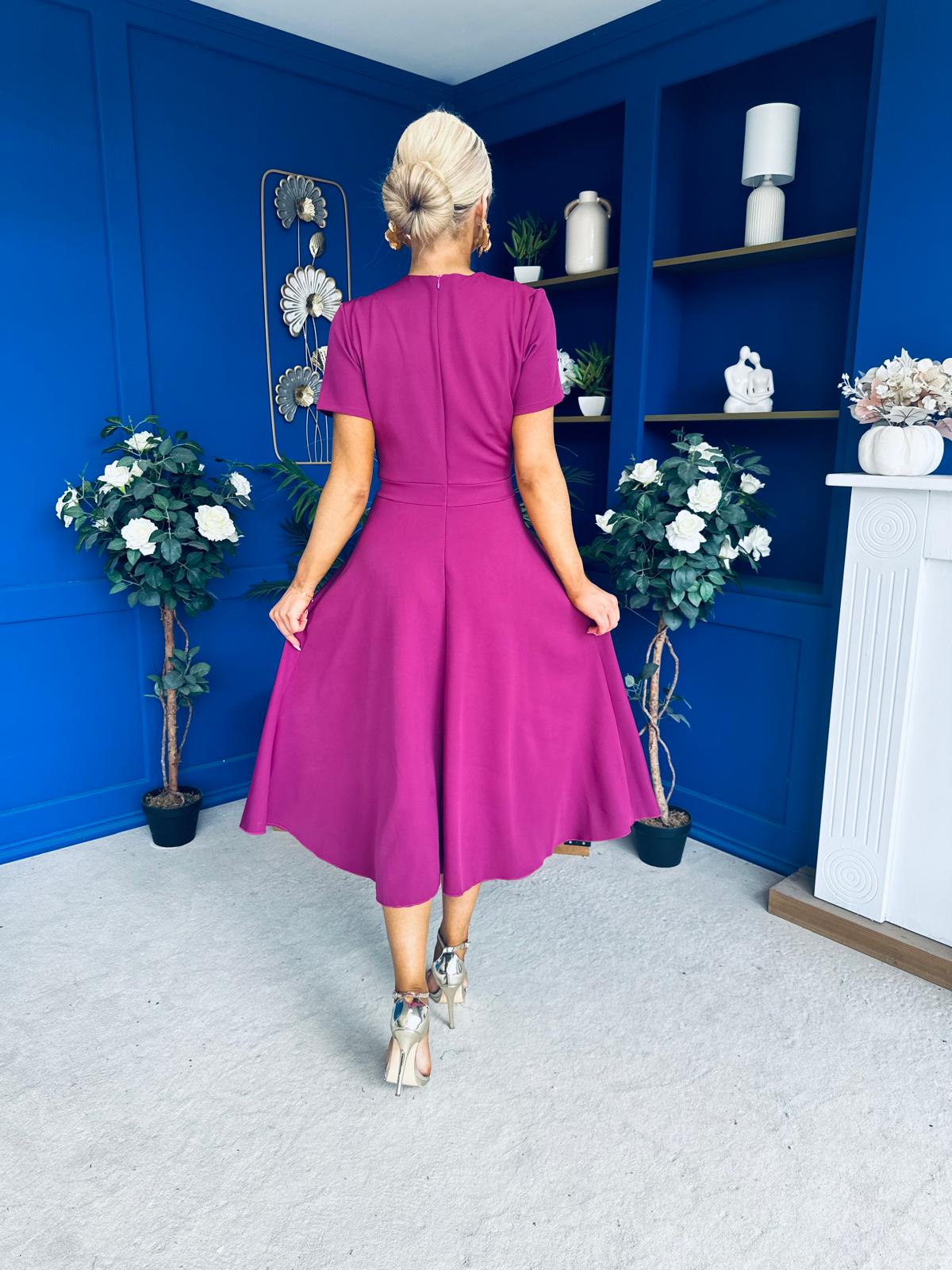 Meghan Bow Detail Midi Dress Berry