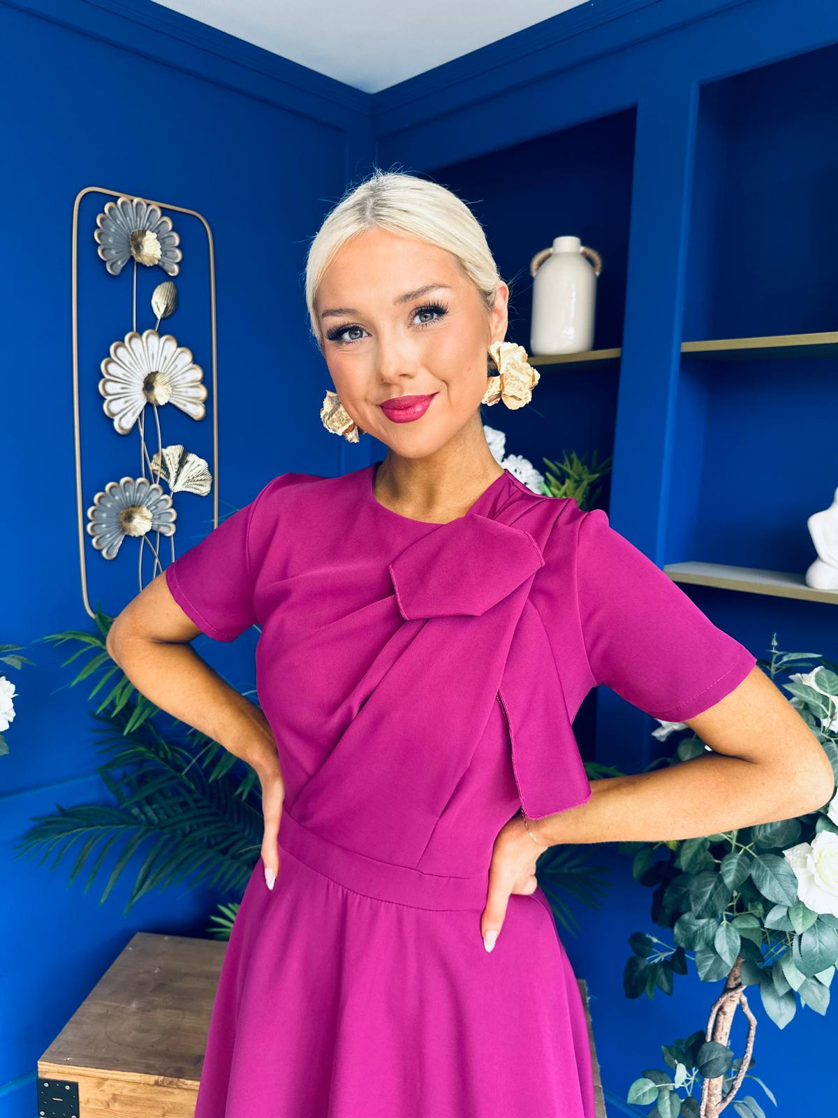 Meghan Bow Detail Midi Dress Berry