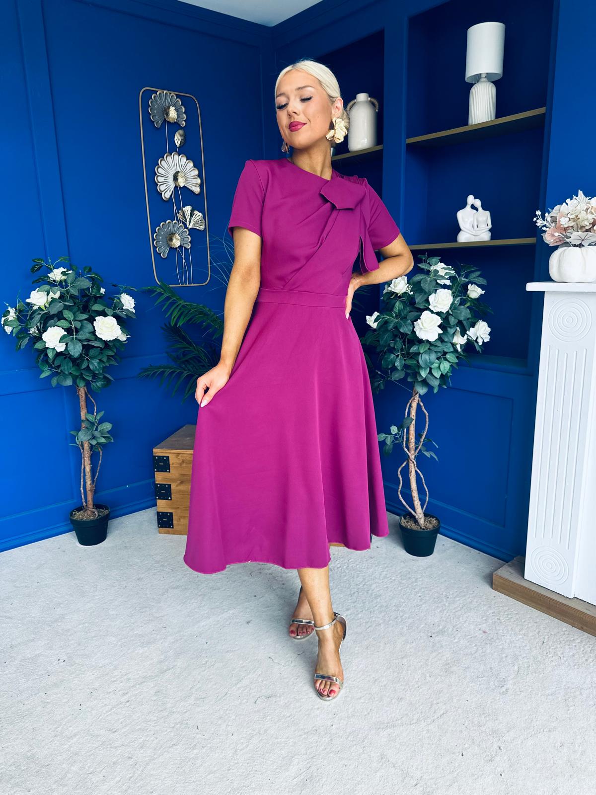Meghan Bow Detail Midi Dress Berry