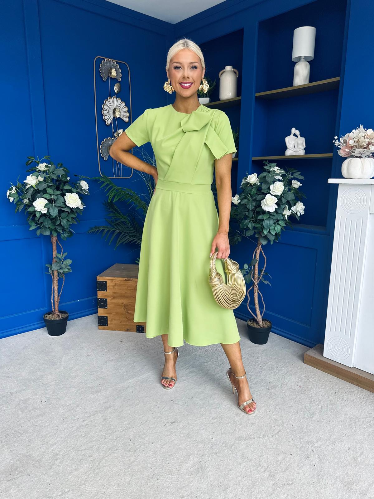 Meghan Bow Detail Midi Dress Green