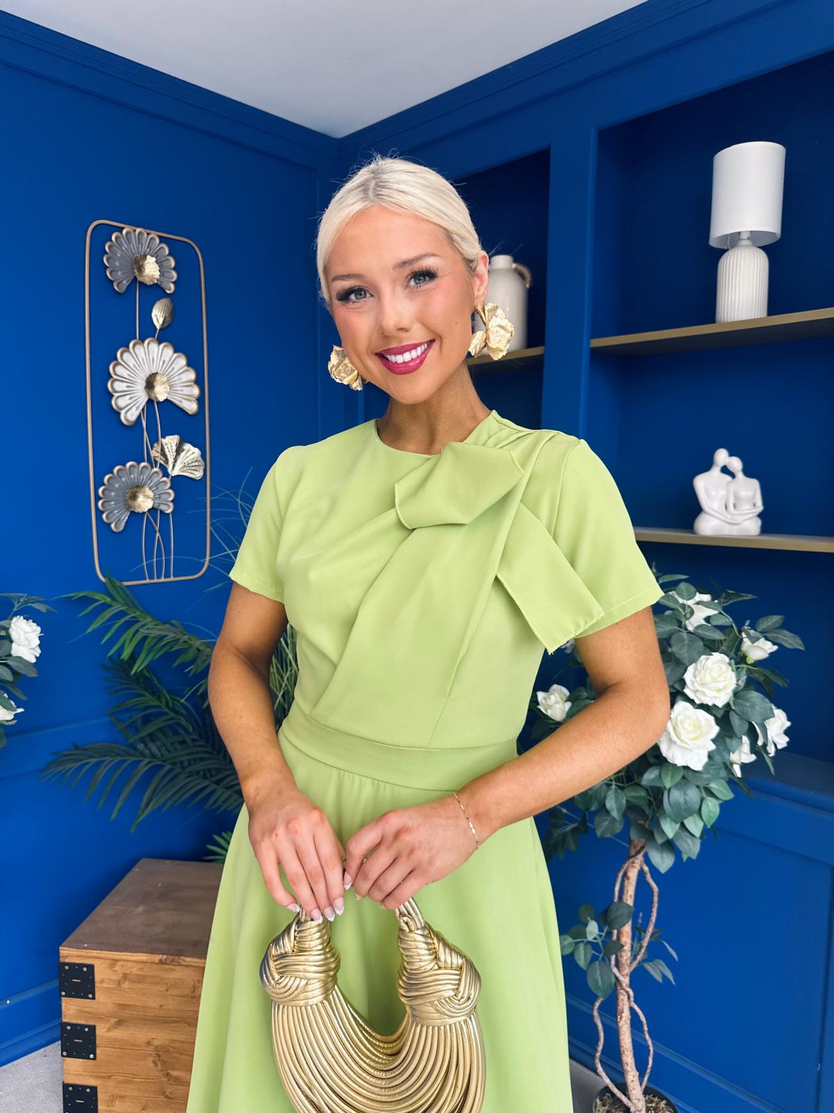 Meghan Bow Detail Midi Dress Green