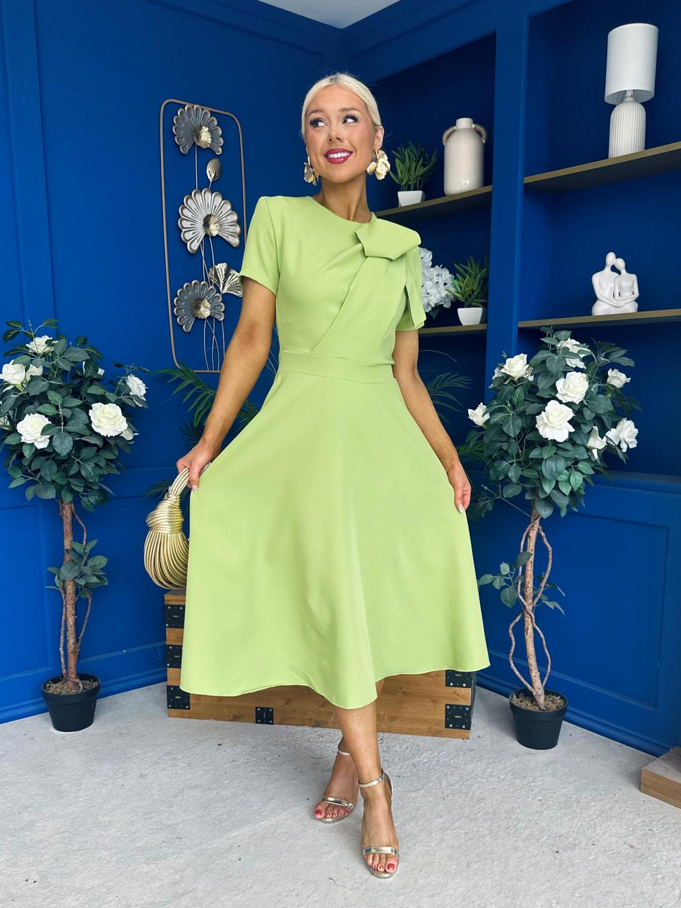 Meghan Bow Detail Midi Dress Green