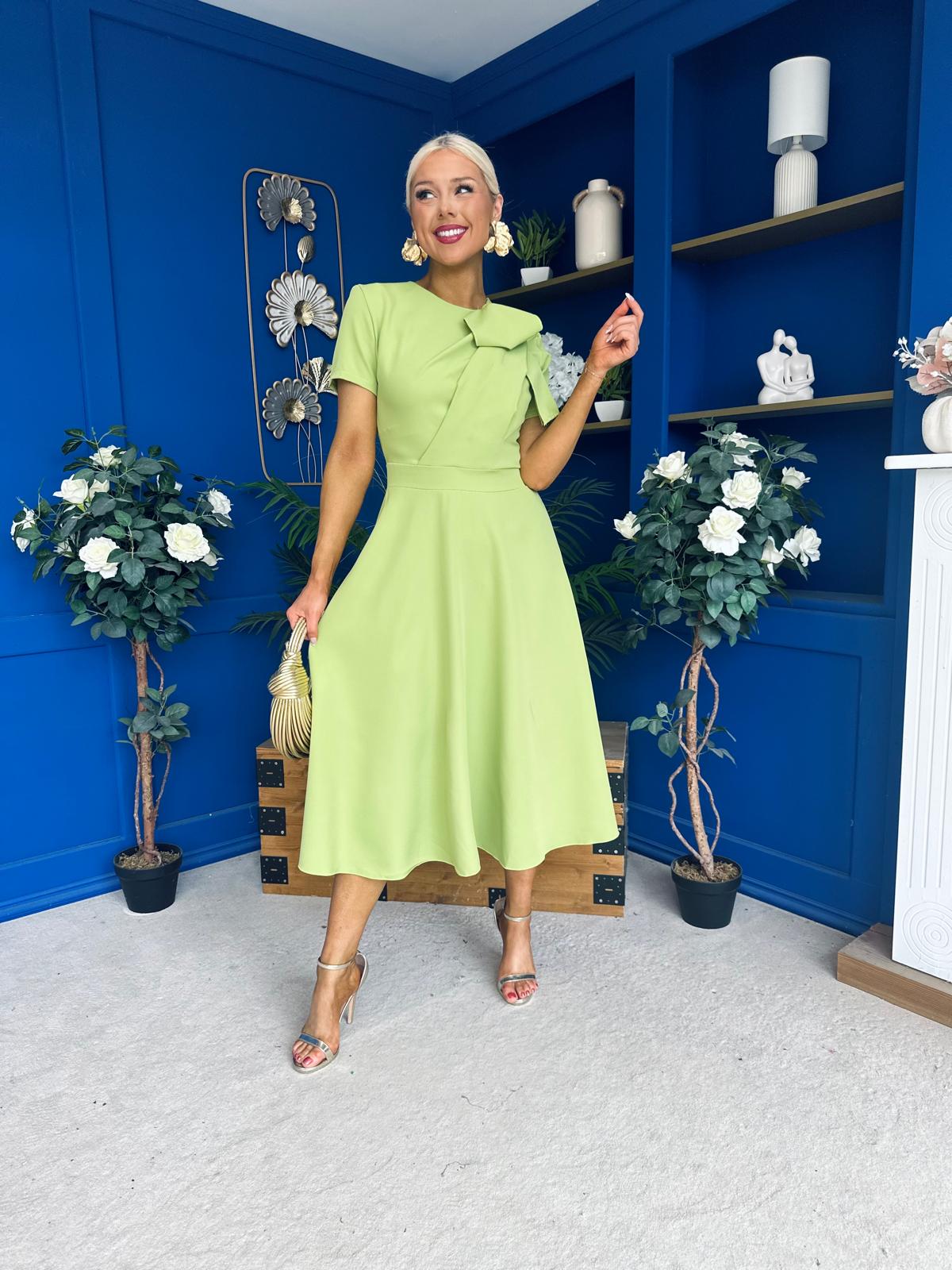 Meghan Bow Detail Midi Dress Green