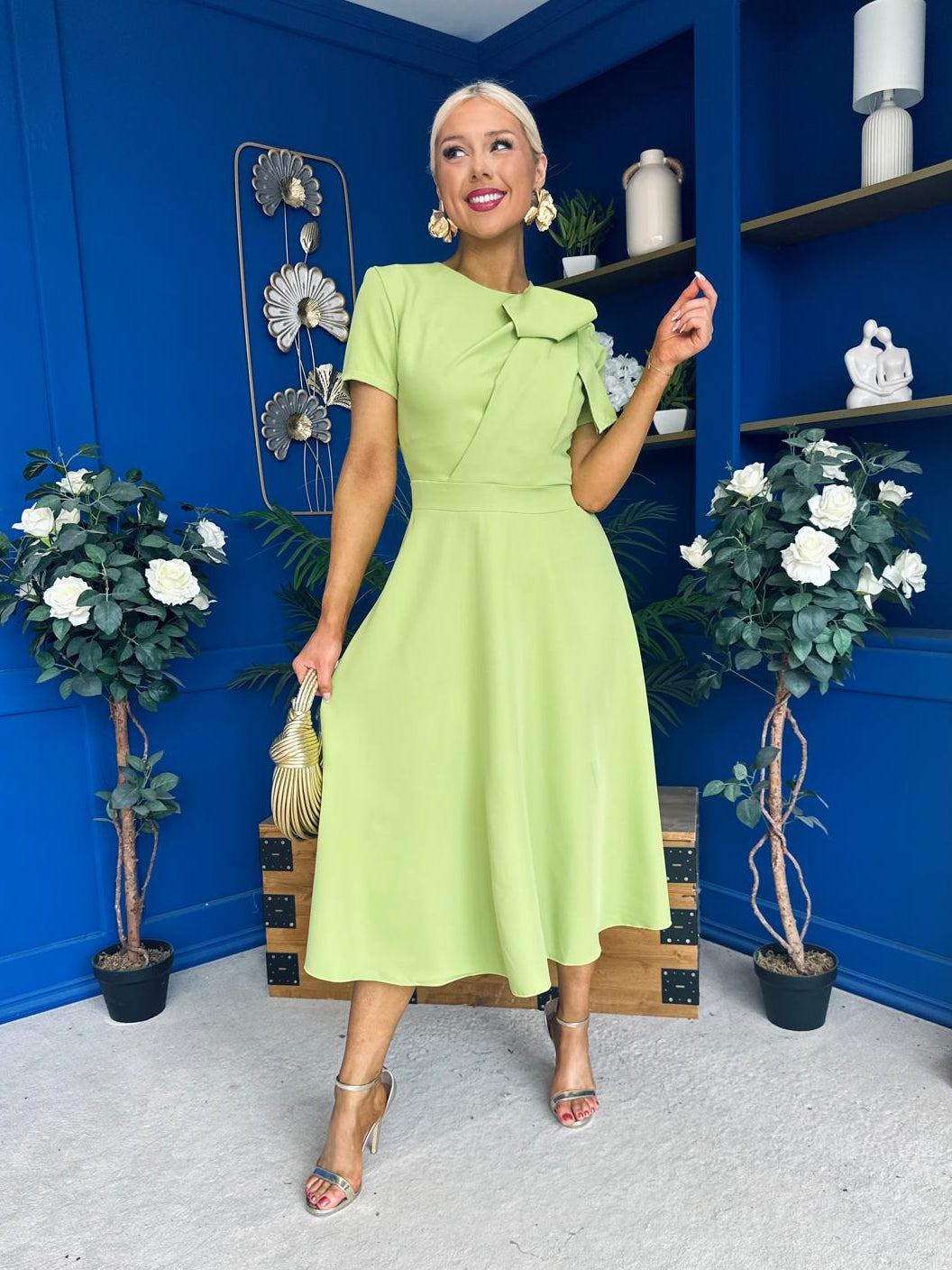 Meghan Bow Detail Midi Dress Green