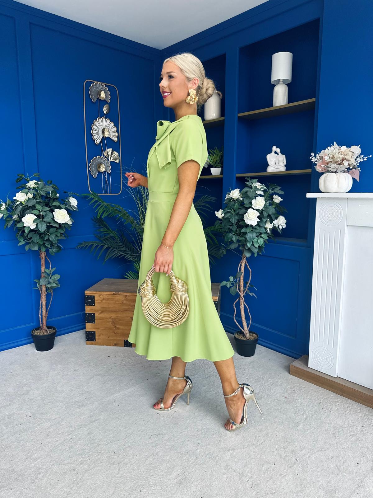 Meghan Bow Detail Midi Dress Green