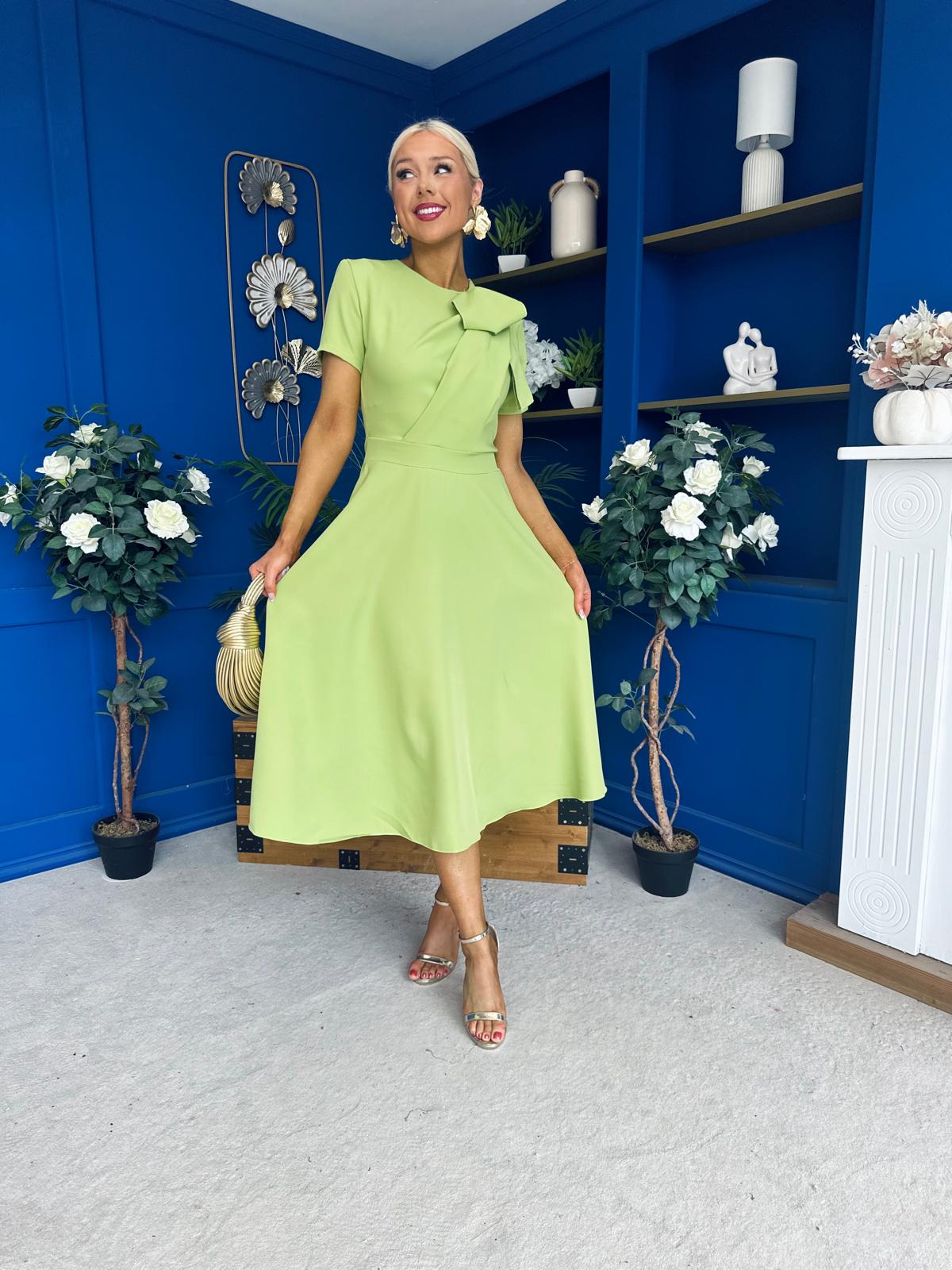 Meghan Bow Detail Midi Dress Green