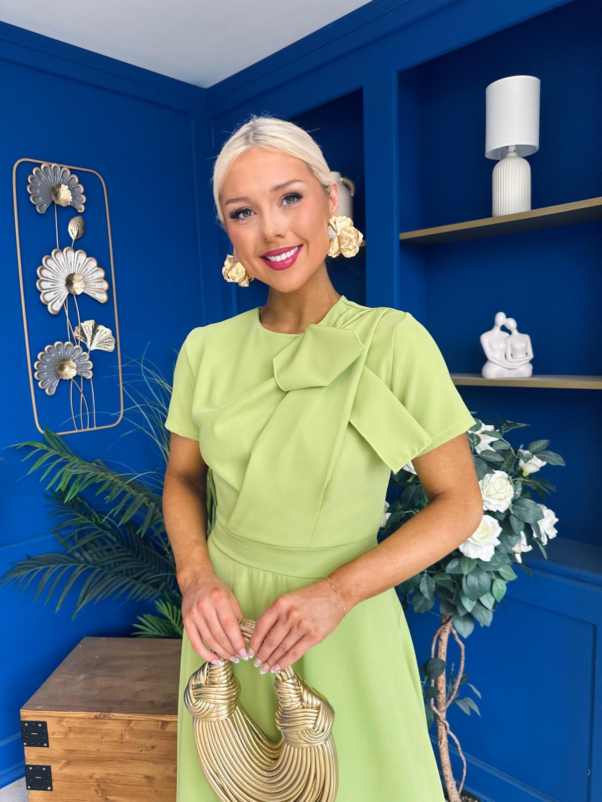 Meghan Bow Detail Midi Dress Green