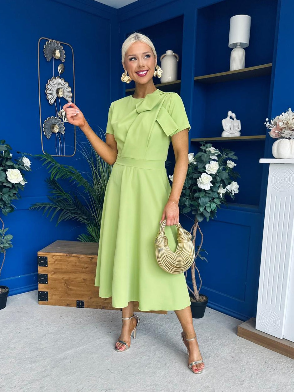 Meghan Bow Detail Midi Dress Green
