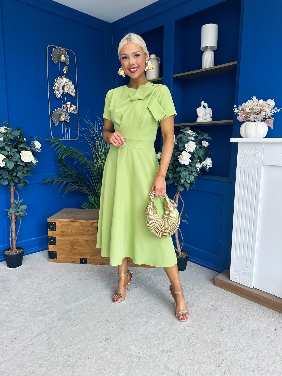 Meghan Bow Detail Midi Dress Green