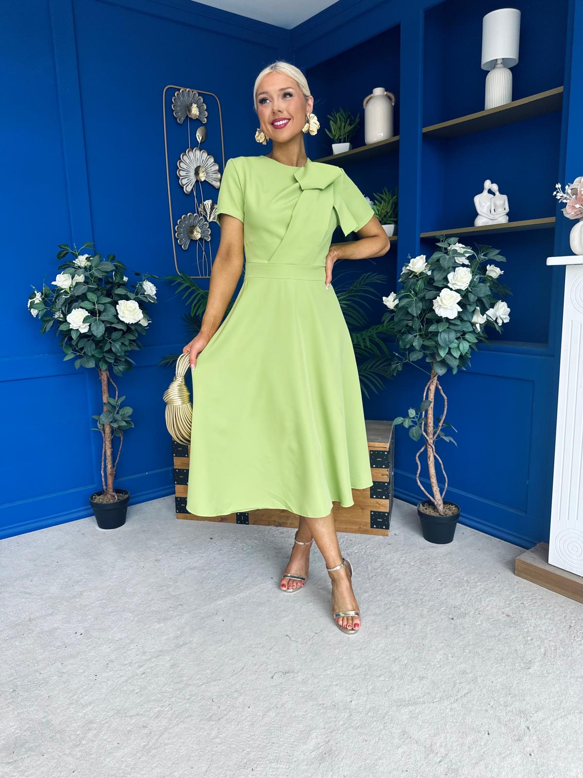 Meghan Bow Detail Midi Dress Green
