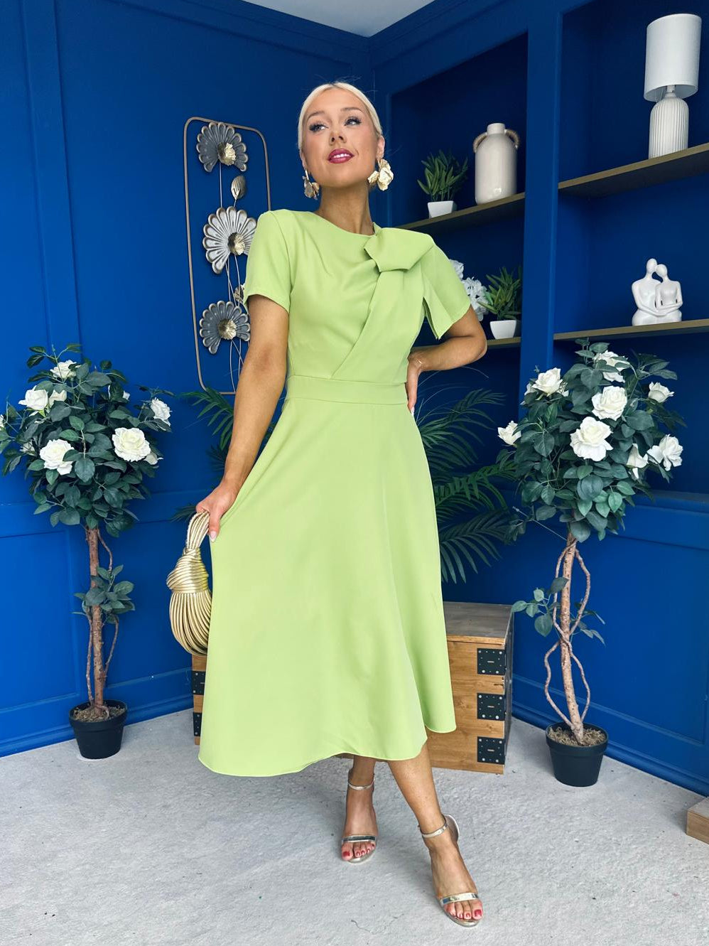 Meghan Bow Detail Midi Dress Green