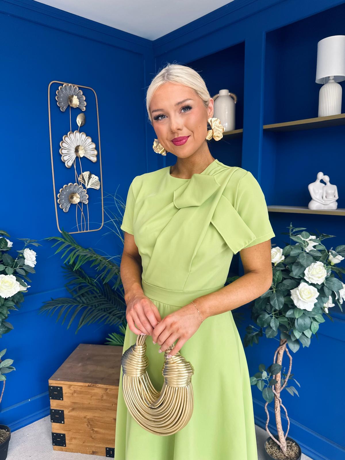 Meghan Bow Detail Midi Dress Green