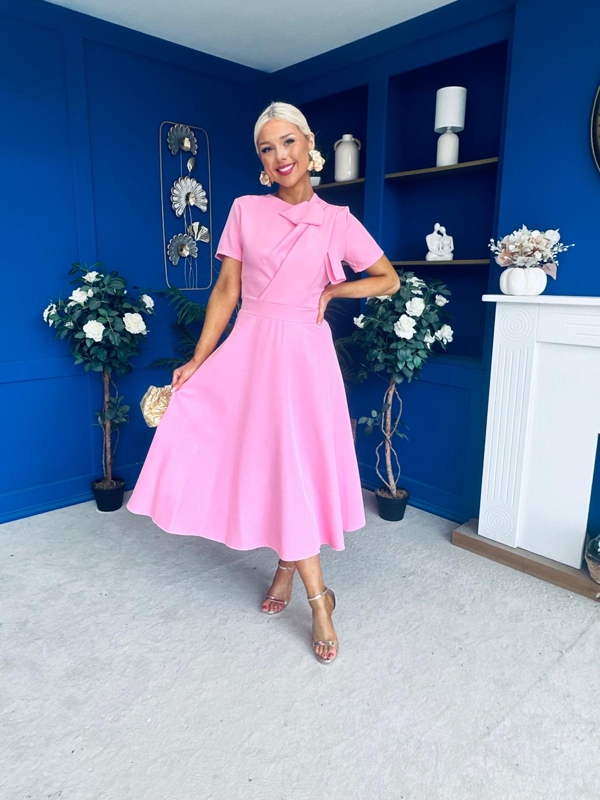 Meghan Bow Detail Midi Dress Pwr Pink