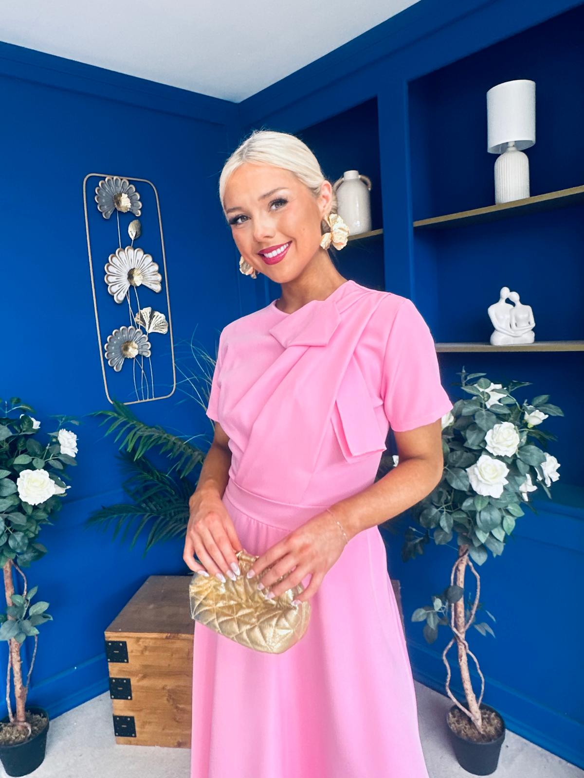 Meghan Bow Detail Midi Dress Pwr Pink