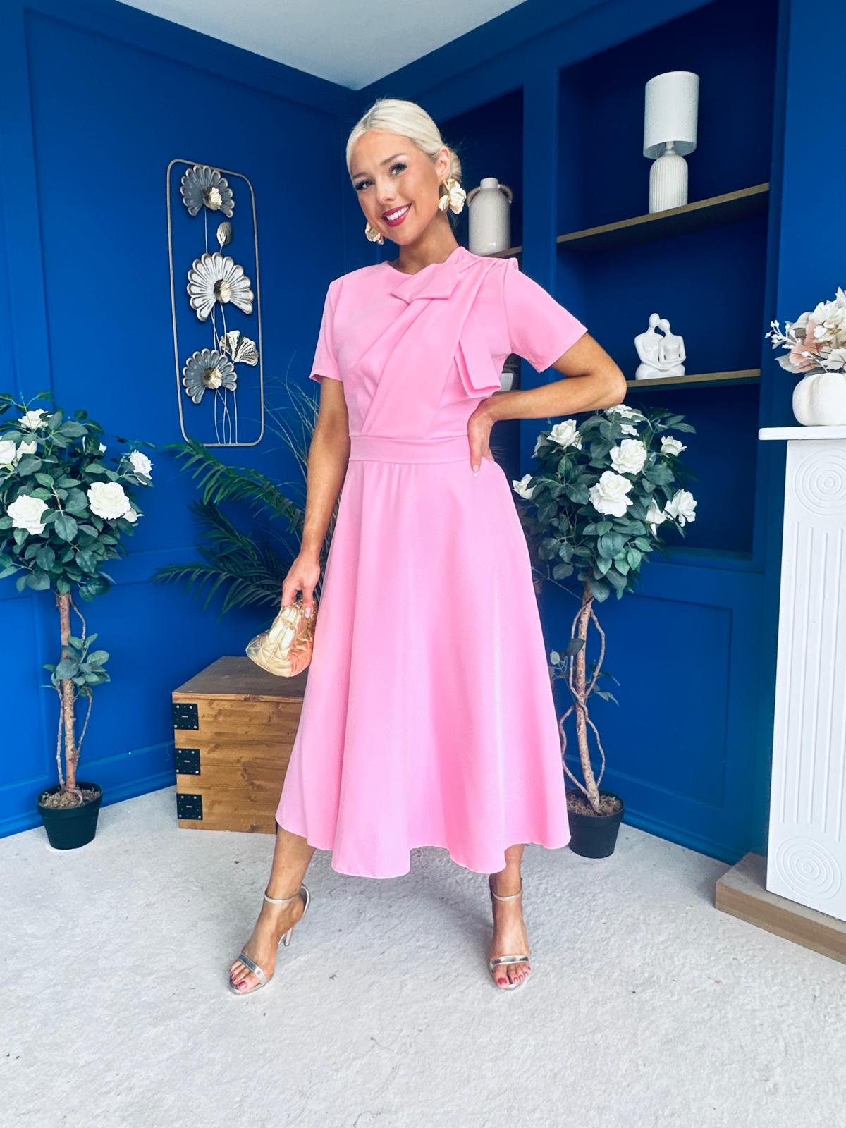 Meghan Bow Detail Midi Dress Pwr Pink