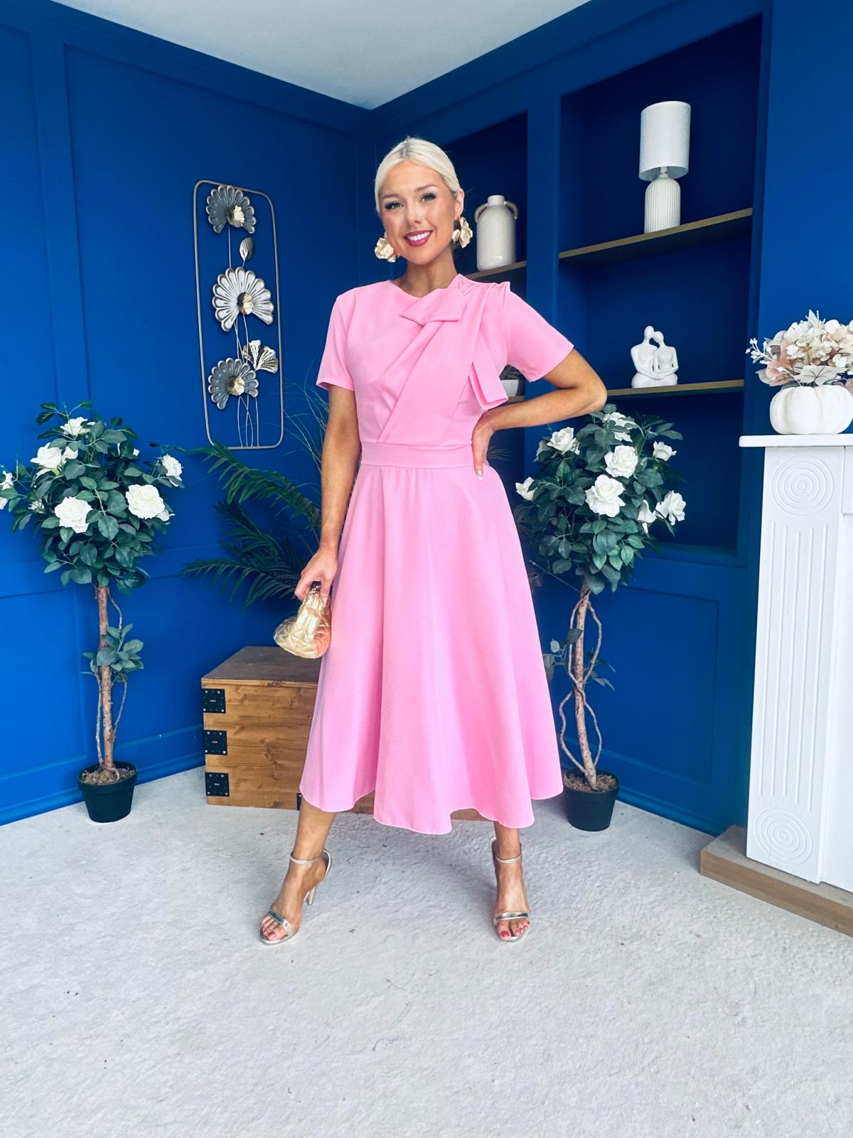 Meghan Bow Detail Midi Dress Pwr Pink