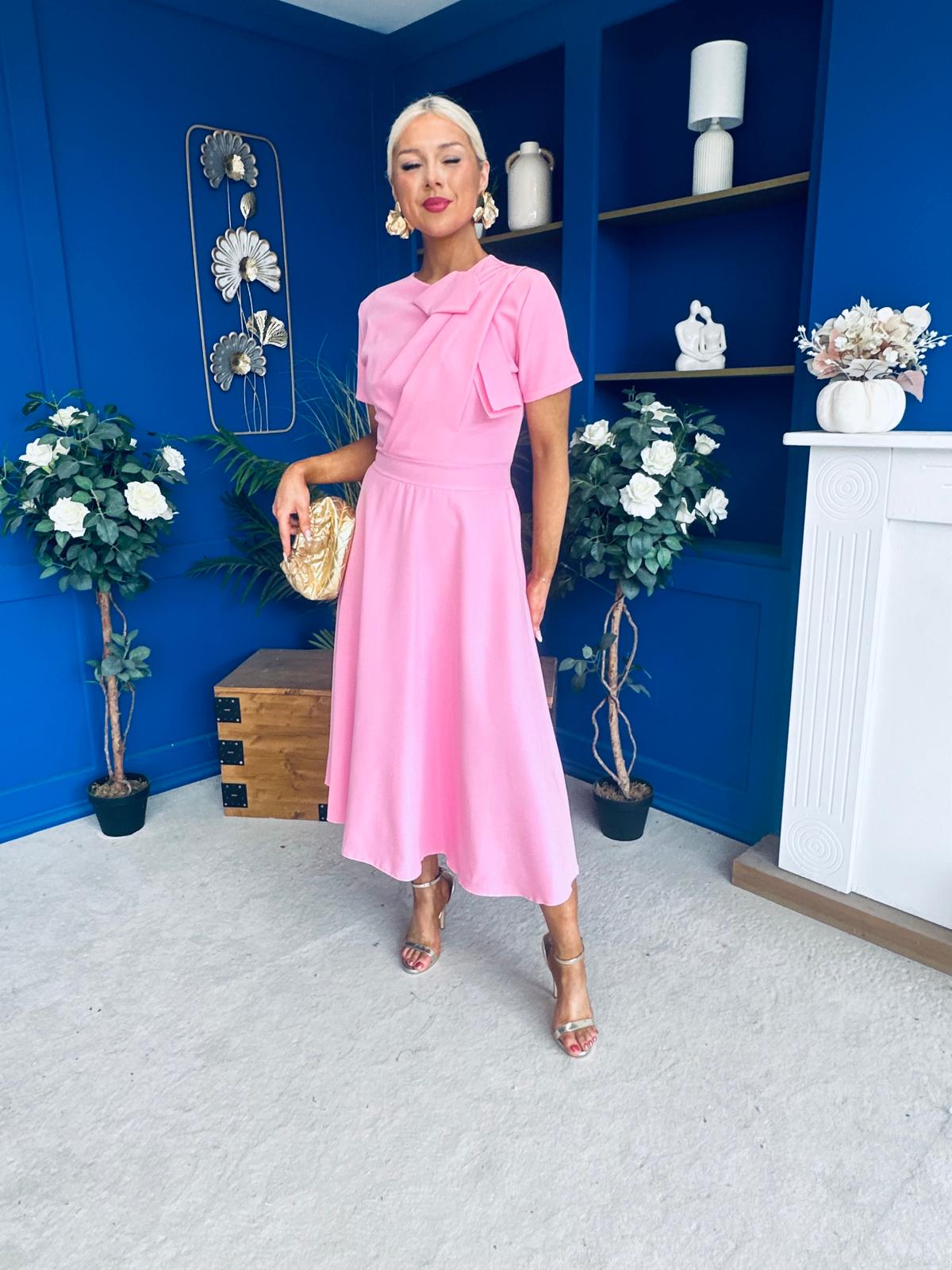 Meghan Bow Detail Midi Dress Pwr Pink