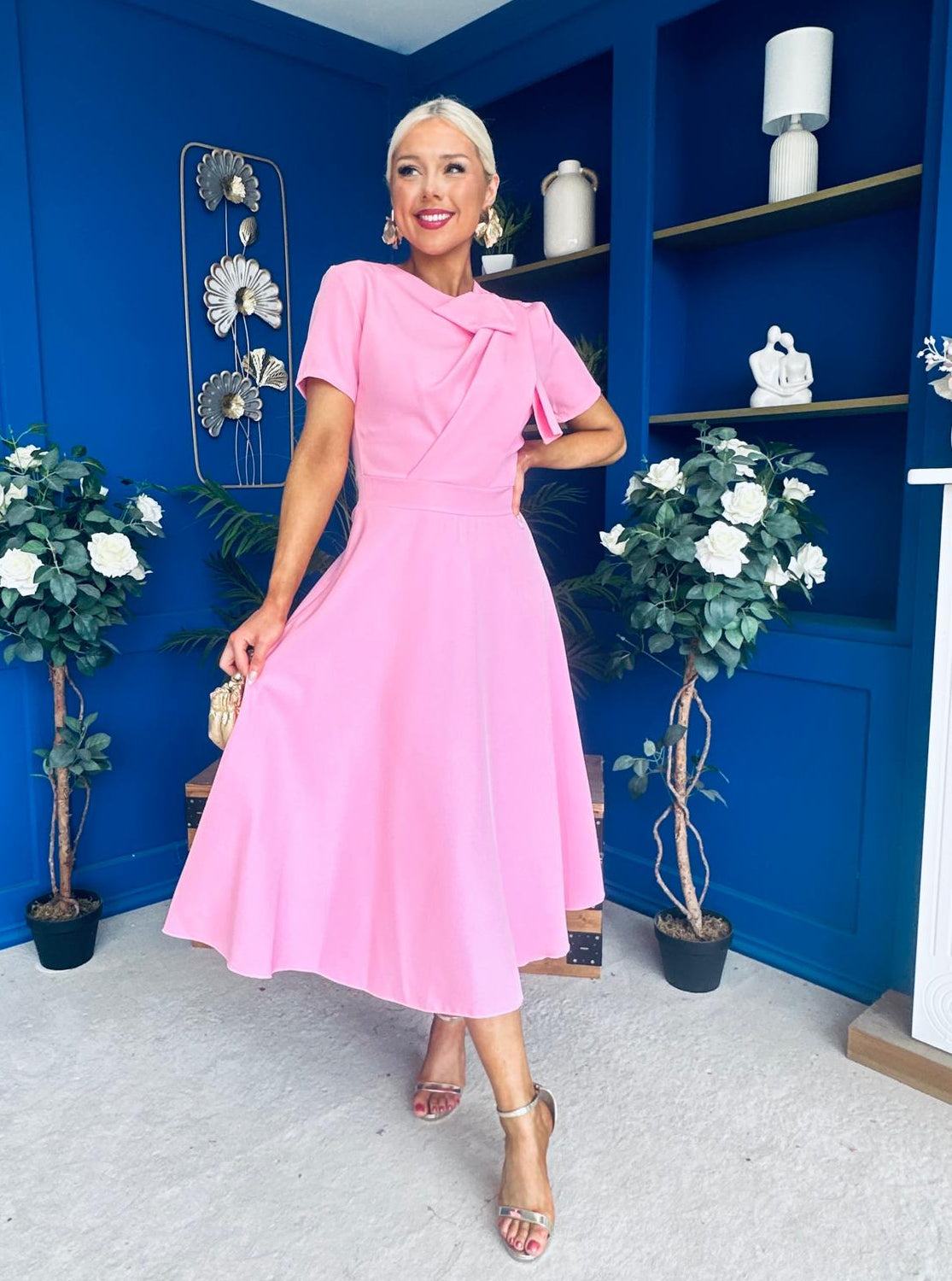 Meghan Bow Detail Midi Dress Pwr Pink