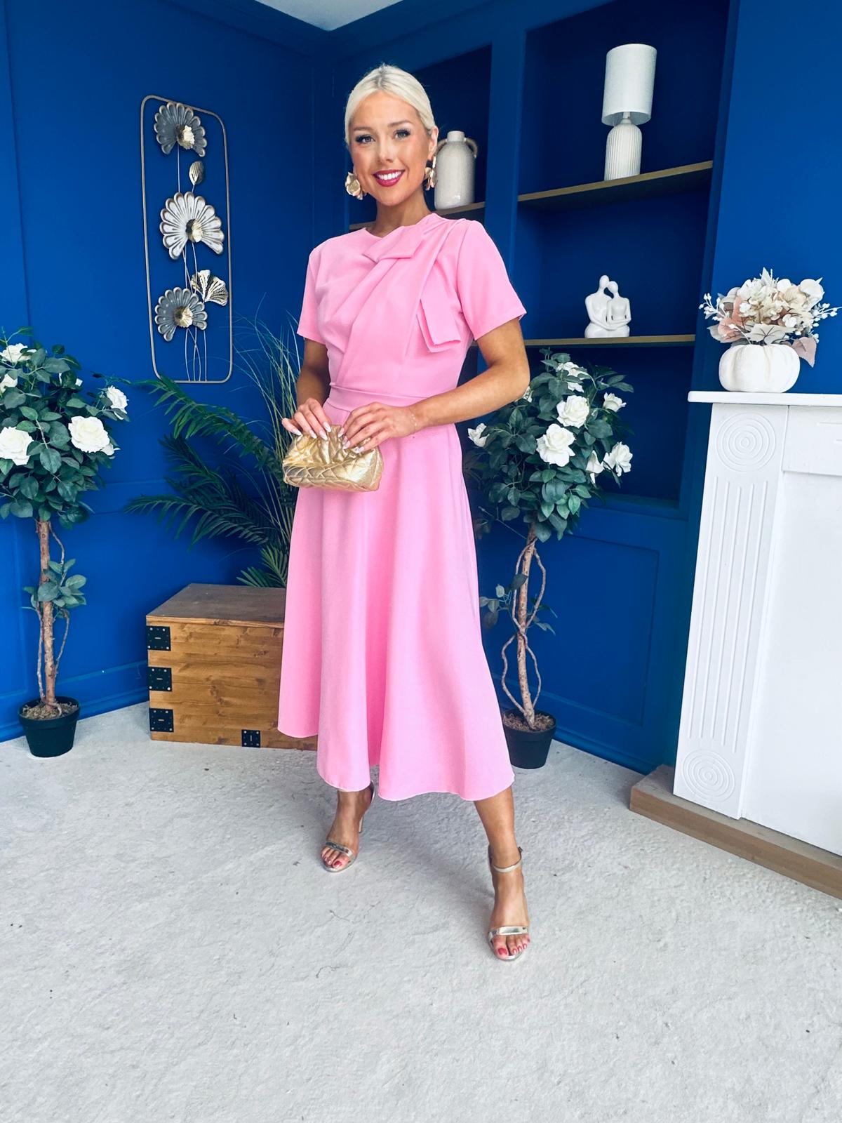 Meghan Bow Detail Midi Dress Pwr Pink