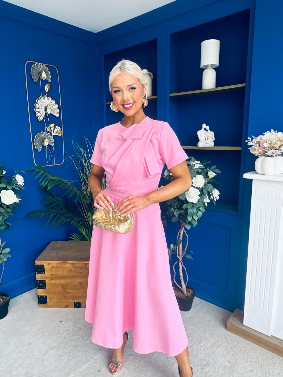 Meghan Bow Detail Midi Dress Pwr Pink