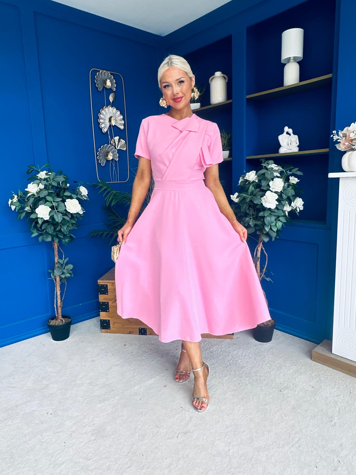 Meghan Bow Detail Midi Dress Pwr Pink