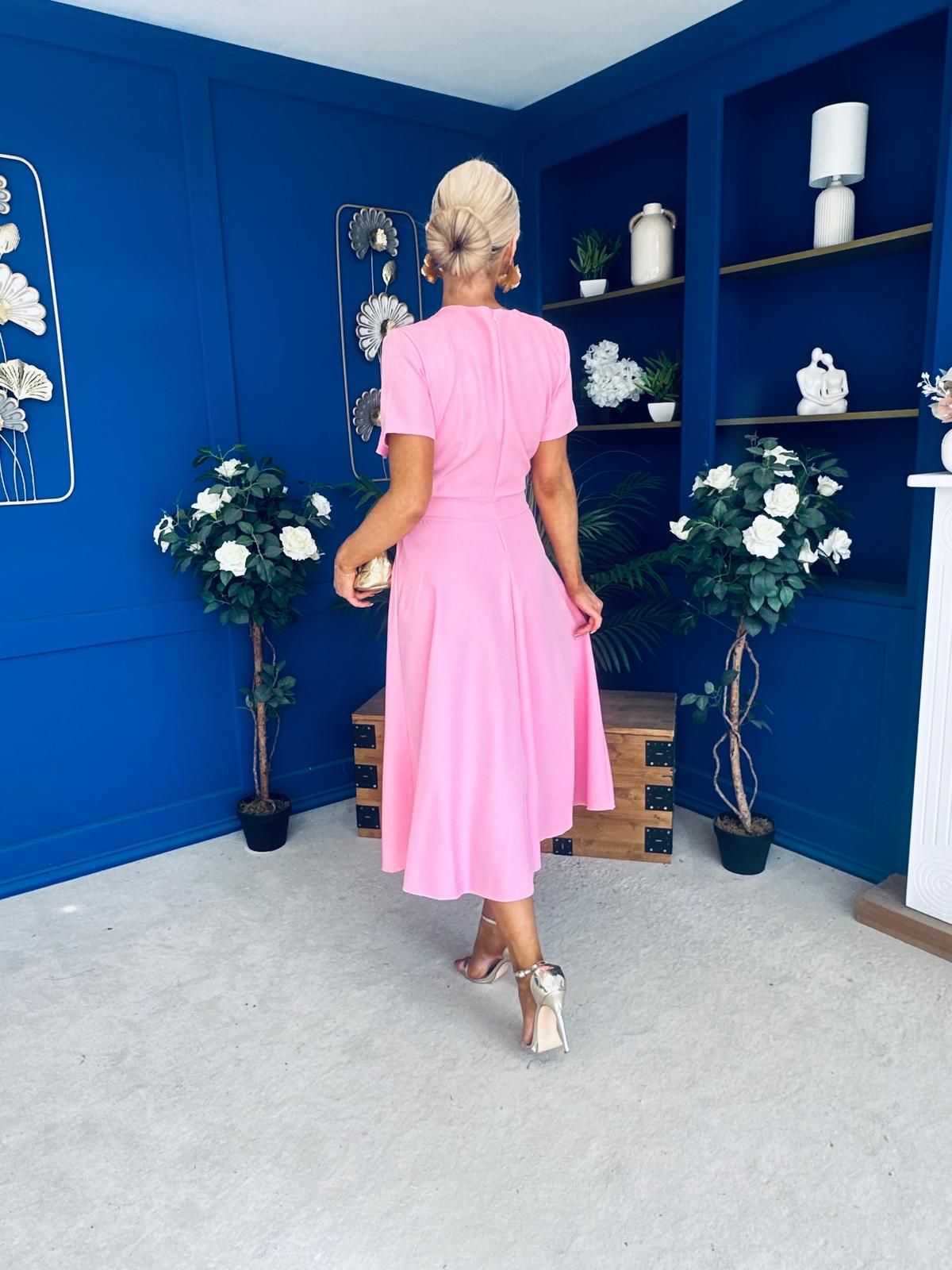 Meghan Bow Detail Midi Dress Pwr Pink