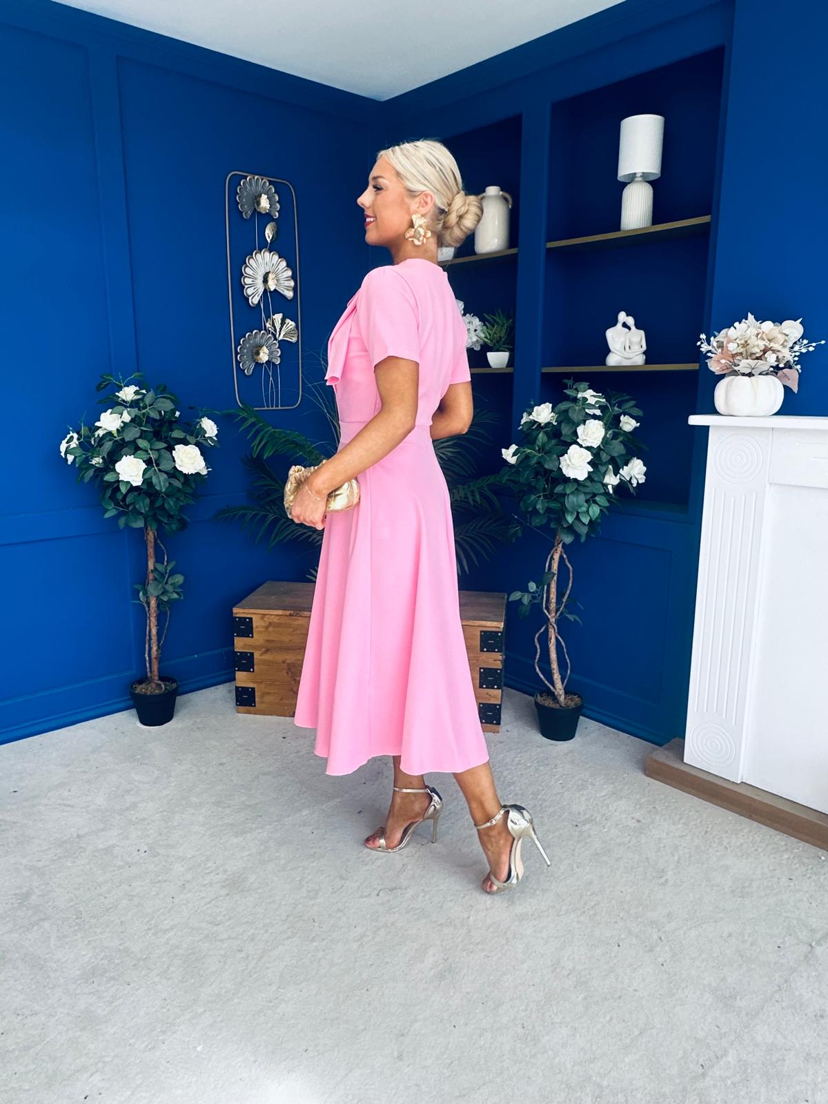 Meghan Bow Detail Midi Dress Pwr Pink