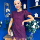 Gina Embellished Puff Sleeve Mini Dress Berry