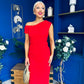 Donna Asymmetric Neckline Midi Dress Red