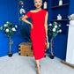 Donna Asymmetric Neckline Midi Dress Red