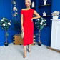 Donna Asymmetric Neckline Midi Dress Red