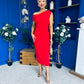Donna Asymmetric Neckline Midi Dress Red