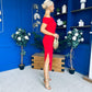 Donna Asymmetric Neckline Midi Dress Red