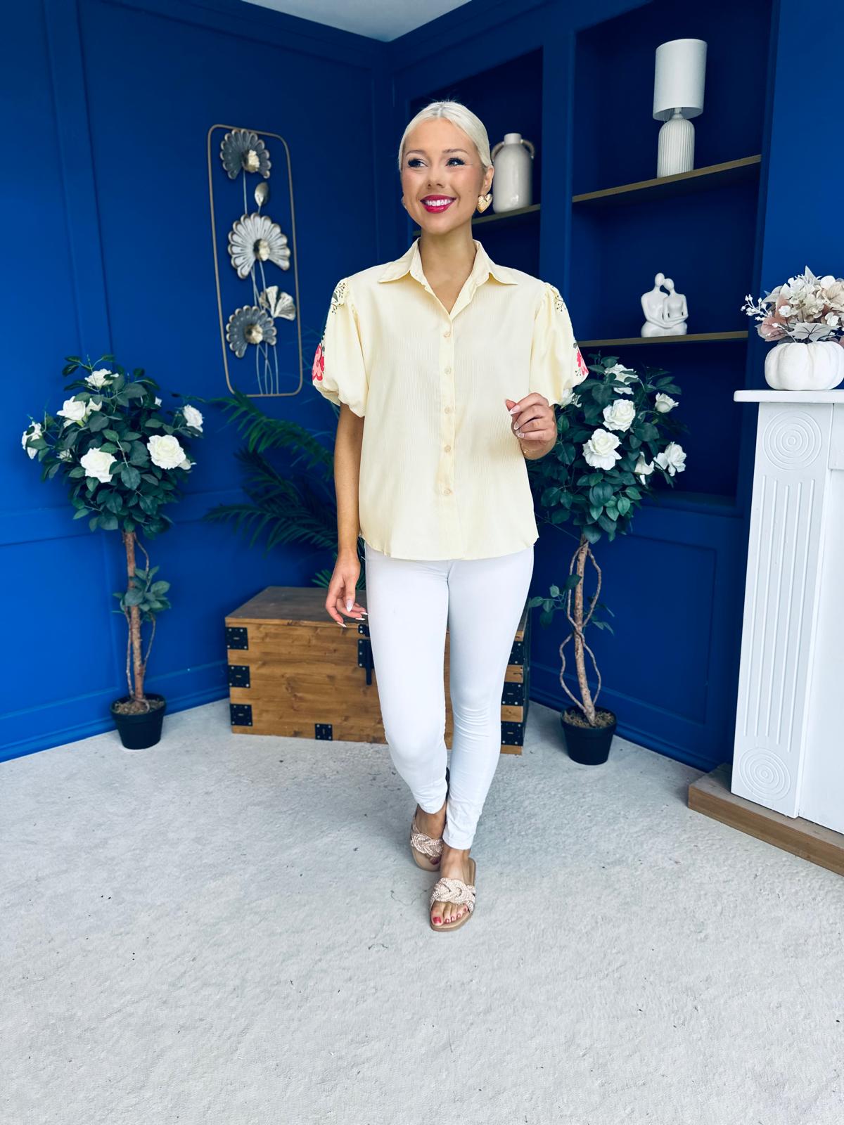 Rua Embellished Detail Pinstripe Blouse Yellow