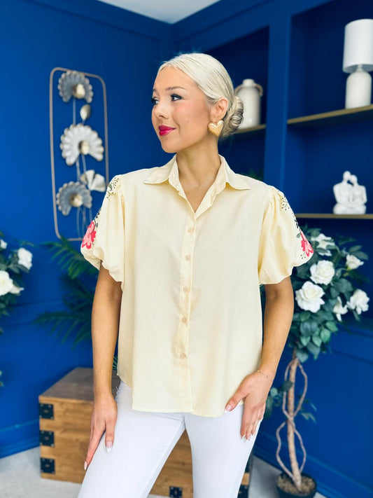 Rua Embellished Detail Pinstripe Blouse Yellow
