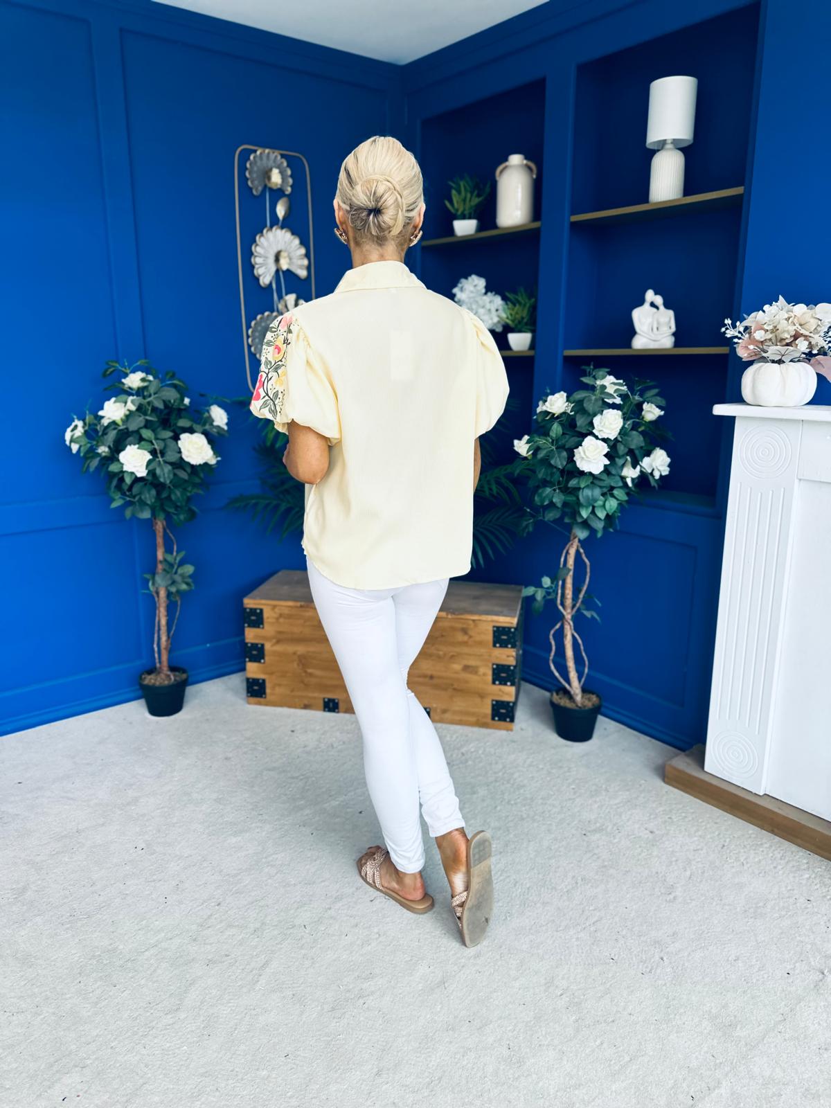 Rua Embellished Detail Pinstripe Blouse Yellow