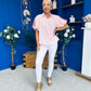 Rua Embellished Detail Pinstripe Blouse Pink