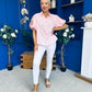Rua Embellished Detail Pinstripe Blouse Pink