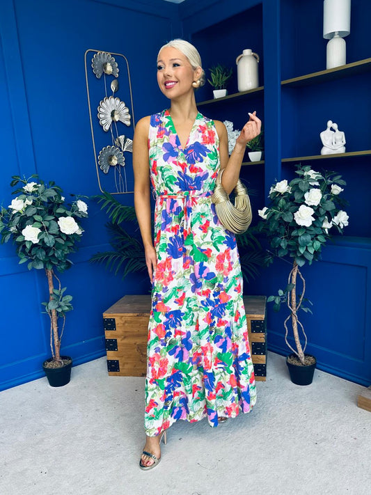 Melani Detailed Midi Dress Floral Purple