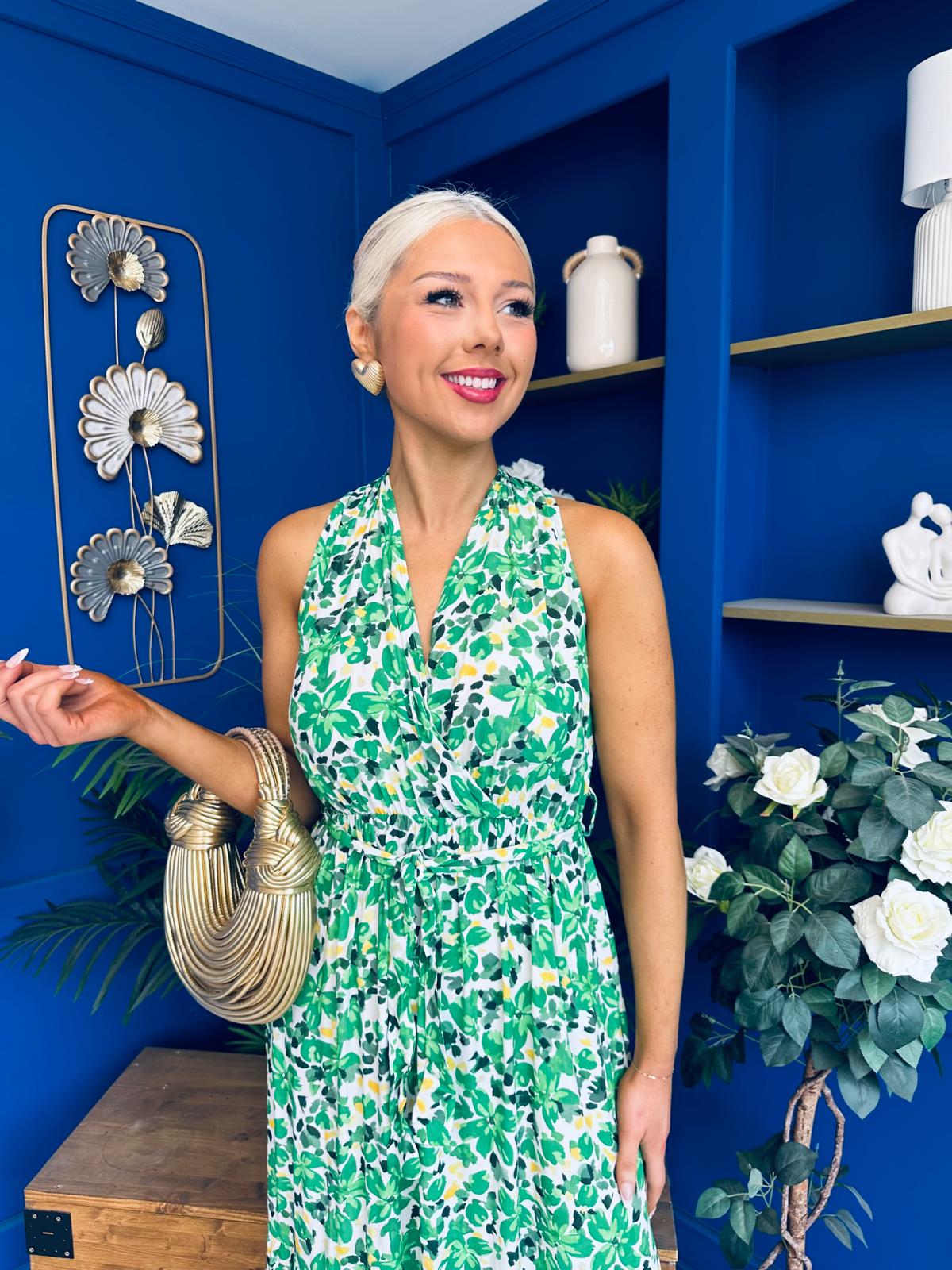 Melani Detailed Midi Dress Floral Green